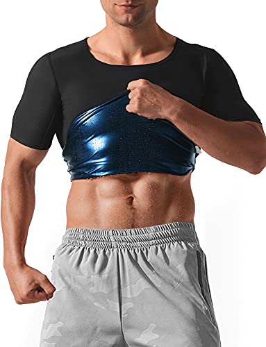 DYUAI Men's Sauna Heat Trapping Shirt Sauna Sweat Vest Weight Loss for Men Sauna Short Sleeve Top Sauna Suit,Workout Sauna Jacket Compression Waist Trainer Slimming(BH6004,M,01)