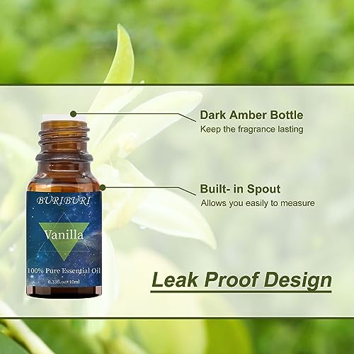 Image of BURIBURI Vanilla Essential Oil, 100% Pure, Undiluted, Natural Aromatherapy Oil for Diffuser, Massage