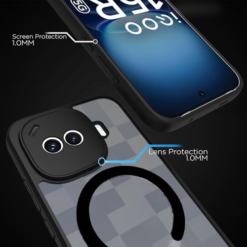 Image of RIGGEAR Shockproof Sleek Hybrid Armor Magnetic Back Cover Case Compatible with MagSafe Accessories for iQOO 15R 5G (Smoke Black Matte PC + Black TPU Bumper)