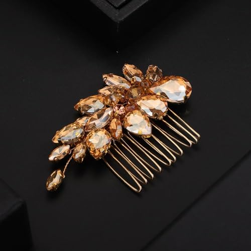 Peine de cabello Champagne con cristales para boda miniatura 2