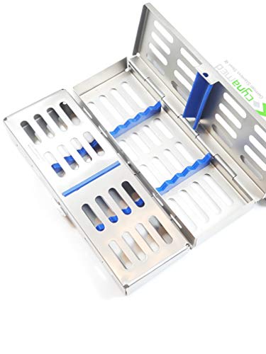 German Premium Dental Autoclave Sterilization Cassette Rack Box Tray for 5 Instruments Blue CYNAMED