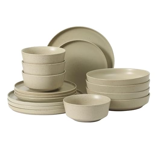 Gibson Elite Overbrook 16-Piece Pottery Clay Stoneware Dinnerware Set – White Reactive Glaze, Stackable Plates and Bowls w/Pasta Bowl, Service for 4 – Microwave & Dishwasher Safe