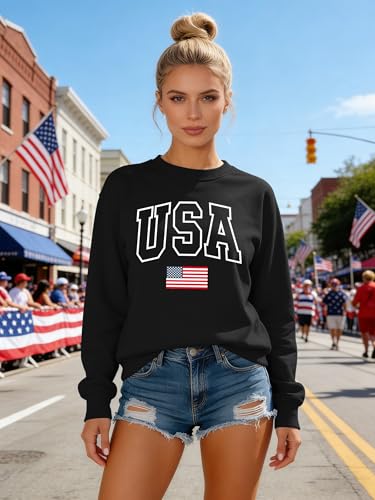 Image of PECHAR USA Sweatshirt Women American Flag Sweater 4th of July Shirts Patriotic Sweater Fourth of July Pullover