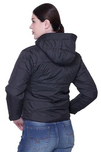 Image of SANE ORIGINALS Hooded Winter Jacket for Women in Full Zipper || Stylish Semi Crop Warm Jacket for Women Winter Wear with Hood ||