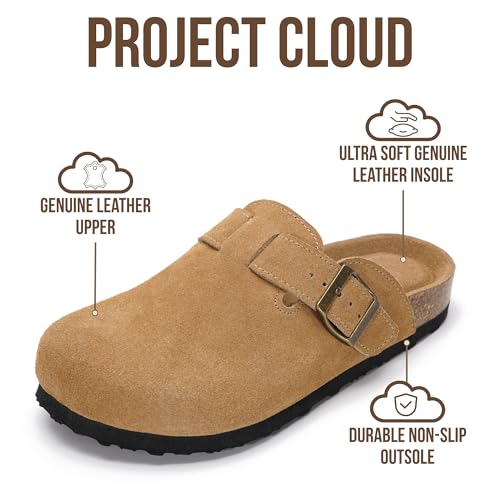 Image of Project Cloud 100% Genuine Leather Footbed Clogs for Women - Memory Foam Arch Support Slippers for Women - Trendy Slip-ons Women's Mules & Clogs Sandals