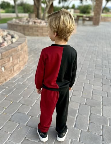 Image of Arshiner Boys Cartoon Face Print Two Tone Crewneck Sweatshirt and Pants Set Tracksuits Outfits Size (2T - 7-8)
