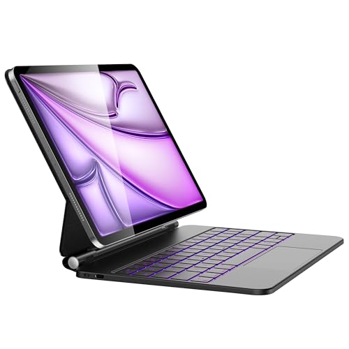 HOU iPad Air 13 Hülle mit Tastatur 2024(M2),iPad Pro 12.9 Hülle mit Tastatur (6th/5th/4th/3rd) Gen 2022,QWERTZ,Click-Any...