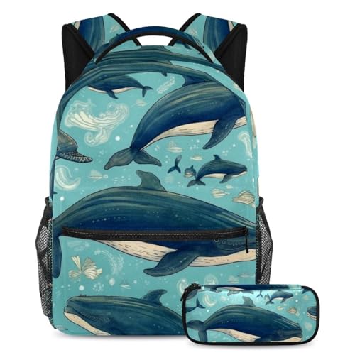 Cartables de grande capacité baleine peinte à la main ado et étudiant avec trousse