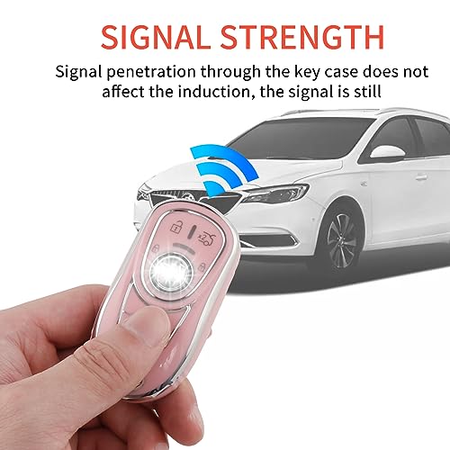 Image of Pangpai Pink Key Fob Cover for Buick, Soft TPU Key Case Protection with Bling Keychain Fit for Buick Encore Enclave Lacrosse Envision Verano Regal GL8 5 Buttons Smart Key