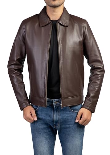 Image of Jild Polo Collar Premium Leather Jacket Men - Old School Classic Style Everyday Wear Real Lambskin Mens Leather Jacket