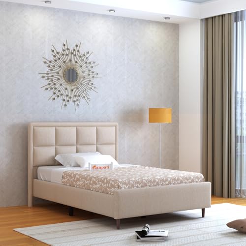 Image of Ganpati Arts Solid Sheesham Wood Louis Upholstered Single Size Bed Without Storage | Modern Design Wooden Single Bed Cot Palang Furniture for Bedroom, Guest Room, Hotels and Home (Mangolia, 4 Ft)