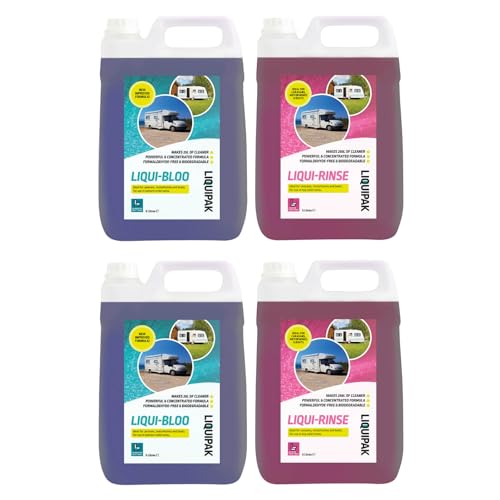 Liquipak Caravan Toilet Fluid & Rinse Chemical, Blue 10L & Pink 10L - For Caravan, Camper, Motorhome, Boat,Liqui-Bloo & Rinse, Concentrated Formula, Formaldehyde Free 4x5L