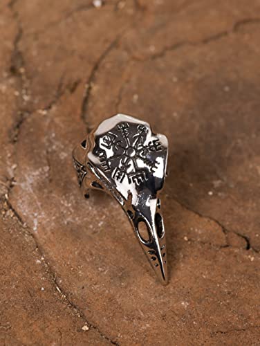 HAQUIL Viking Raven Skull Vegvisir Adjustable Ring, Viking Skull Helm of Awe Statement Ring, Wayfinder Norse Mythology Ring, Amulet Gift Jewelry2