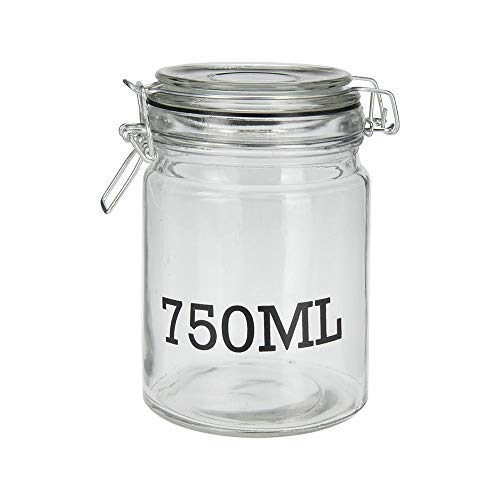 Koop 750ml Clear Round Glass Food Storage Jar with Clamp-Top Lid | 15cm Tall Airtight Canister, Vanity Storage Container | Kitchen/Pantry Storage & Organisation | 12cm Wide Spice Jar, Sugar Canister