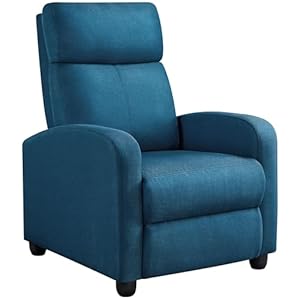 Yaheetech Fabric Recliner Sofa Modern Single Recliner Sofa Home Theater Seating with Thick Seat Cushion, Backrest and Pocket Spring, Blue