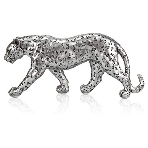 ALIWINER Polyresin Leopard Statue Harz Gepard Figur Tier Home Decor Silber Cover