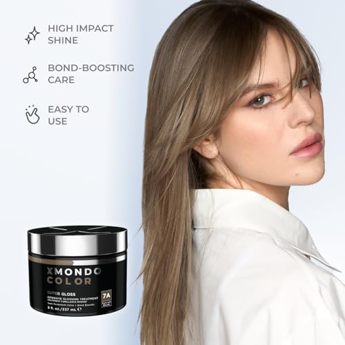 Image of XMONDO Color Dark Ash Blonde Color Depositing Mask & Semi-Permanent Hair Dye Super Gloss Infused with Bond Boosters for Nourishment, Revitalize & Repair, Vegan Formula, 8 Fl Oz | 7A Shade, Semi-Permanent Hair Dye, Infused with Bond Booster & Lusterhance Technology for High-Gloss Shine, Vegan Formula