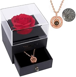 Valentines Gifts for Her Preserved Rose Flower with Necklace, Infinity Eternal Rose for Women Mum Girlfriend Wife Mother Daughter Sister Nana Grandma Valentine's Day Mother's Day Birthday Anniversary