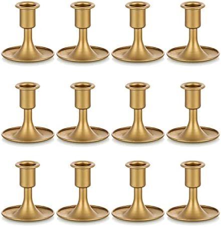 Candlestick Holders Taper Candle Holders, Romadedi Gold Candle Stick Candle Holder for Table Centerpiece, Wedding Reception, Festive Christmas Mantel Decoration or Home Decor, Set of 12