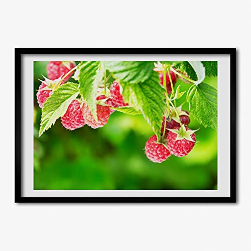 Tableau photo affiche framboises 70x50 cm cadre en bois MDF decoratif Tulup