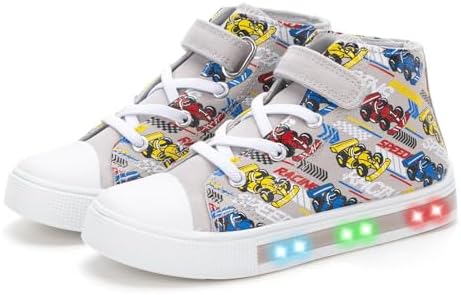 Boys Girls Light up Sneakers Kids High Top Flashing Canvas Shoes Toddler Casual Easy Fasten Walking Sneaker, Kart, Size 12
