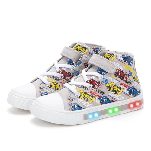 Boys Girls Light up Sneakers Kids High Top Flashing Canvas Shoes Toddler Casual Easy Fasten Walking Sneaker