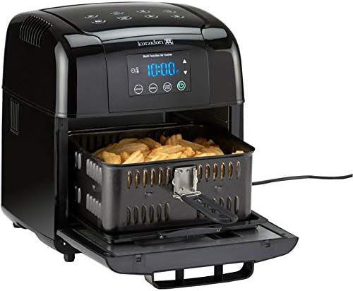KURAIDORI Air Fryer with basket pulled out, showing fries inside.