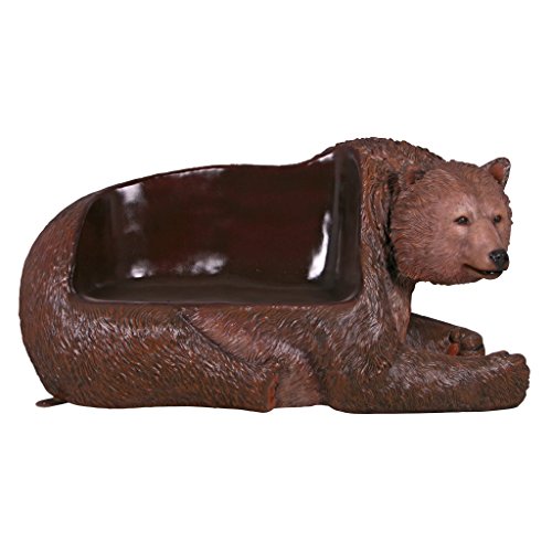 Design Toscano NE1600172 Brawny Grizzly Bear Sculptural Outdoor Garden Bench Seat, Brown Finish