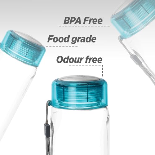 Image of Treo By Milton Hector Glass Bottle Set of 3, 1000 ml each I Leak Proof I Premium Glass I Food Grade-Bpa Free Material I Odour Proof I Easy To Carry Strap I Perfect for Home, Office, Blue