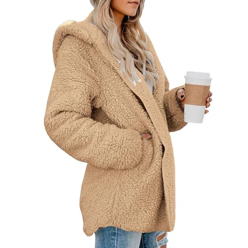 Gumipy Fleece Jacket Women Oversized Fuzzy Sherpa Jacket Warm Hooded Winter Coats Trendy Open Front Chunky Cardigan Outerwear4
