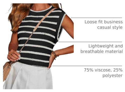 Image of Dokotoo Tank Top for Women 2026 Striped Casual Crewneck Sleeveless Lightweight Sweater Vest Knit Summer Clothes
