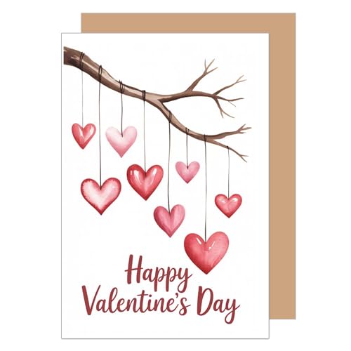 Edition Seidel Tarjeta de felicitación premium para San Valentín con sobre, tarjeta de felicitación con texto en inglés "Happy Valentine's Day", acuarela, amor para hombre, mujer, novio, novia