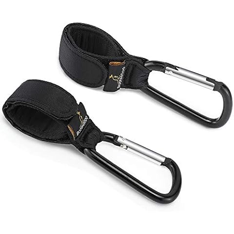 BabbleRoo Stroller Hooks Adjustable Universal Multi-Purpose Stroller Organizer Clip to Hang Your Purse, Shopping & Diaper Bags on Buggy, Pushchair or Pram, Black, 2 Pack Cover