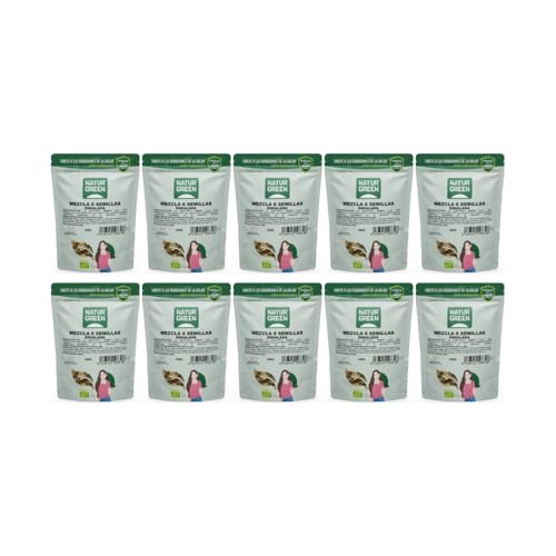 NaturGreen - Mezcla 6 Semillas para Ensalada Bio pack 10 x 450 g, Lino, Girasol, Calabaza, Cáñamo, Sésamo y Chía, Ricas en Omega 3, Fibra y Proteína, Sin Gluten, Vegano, Recetas Saludables