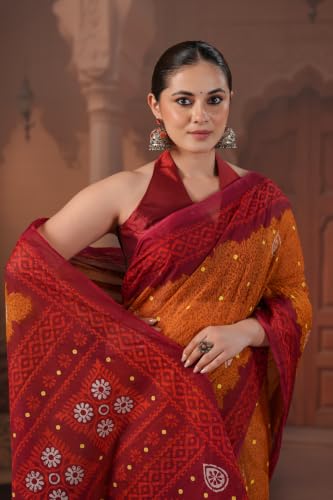 Image of TAMAIRA FASHION Mulmul Pure Cotton Saree For Woman Floral Batik Printed|Office Wear Daily Wear Sarees For Women Without Blouse Piece (Available in 11 Colours)