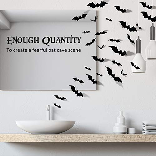 Coogam 60Pcs Halloween Bats Decoration, 4 Different Sizes Realistic Pvc Black 3D Scary Bat Sticker For Home Decor Diy Wall Decal Bathroom Indoor Hallowmas Party Supplies #TOP3