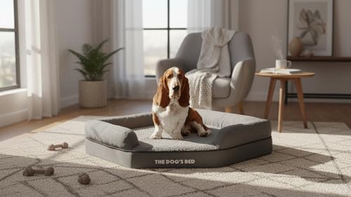 The Dog's Bed Orthopädisches Eck-Hundebett, Memory-Schaum, Wasserdicht, Mittel, Schwarzer Plüsch, lindert Schmerzen Bei Arthritis und Hüftdysplasie Therapeutisch Unterstützend, Tierärztlich Zugelassen