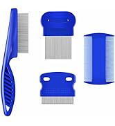 BRILLIRARE 4 Pack Flea Lice Comb, Stainless Steel Dog Cat Grooming Combs with Rounded Teeth, Doub...