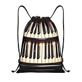 HJLUUFT Bolsas de cordón para teclas de piano con notas musicales, versátiles bolsas de cordón para gimnasio, práctica bolsa de cuerda, ideal para deportes, gimnasio, yoga, viajes, Negro -, S