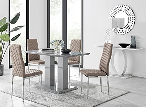 Image of Furniturebox UK Imperia Dining Table Set with 4 Cappuccino Milan Chairs - Stunning High Gloss Grey Dining Table (120 x 70 cm)