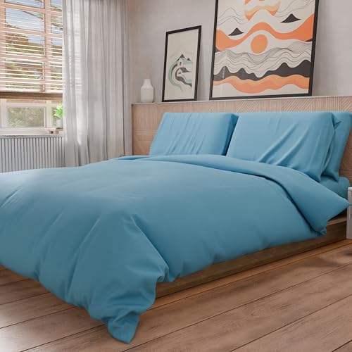 PETTI Artigiani Italiani - Double Duvet Cover, Duvet Cover and Pillowcases in Microfiber, Plain Light Blue, 100% Made in Italy - Image 4