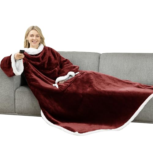 Winthome Kuscheldecke mit Ärmeln Dick, Wolldecke Warm Winter, Sherpa Decke...