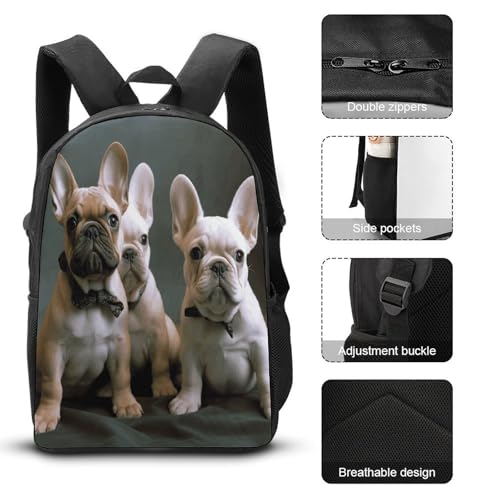 17-inch Backpack,Crossbody Lunch Bag,and Cosmetic Bags Suitable for Travel,business,casual,universal French Bulldog Puppies Print Travel Backpacks for Men And Women3