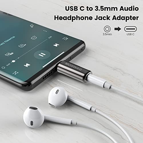 MOSWAG USB Type C to 3.5mm Female Headphone Jack Adapter,USB C to Aux Audio Zinc Alloy Adapter for Samsung Galaxy S22 S21 S20 Ultra S20+Note 20 10 S10 S9 Plus, Pixel 4 3 2 XL,etc