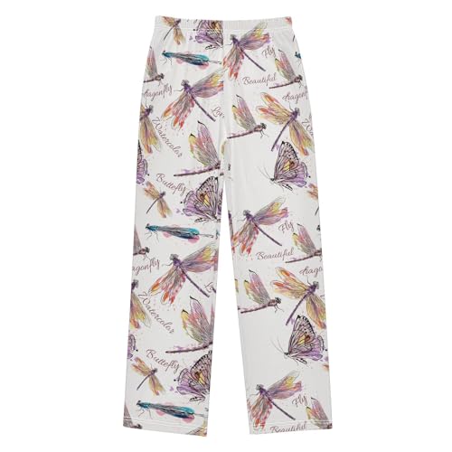 Dragonfly Butterfly Watercolor Boys Long Pants Soft Trousers Elastic Waist Kids Lounge Bottoms with Pockets S-XL
