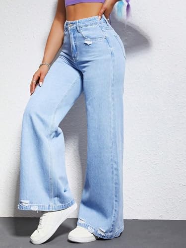 jeans for women trendy High Waist Ripped Wide Leg Jeans3
