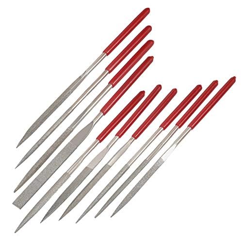 YAKAMOZ 10pc Mini Diamond Metal Files Set - Micro Round Needle, Triangular Square Flat Riffler Files for Jewelry, Wood, Stone, Glass - 3x140mm