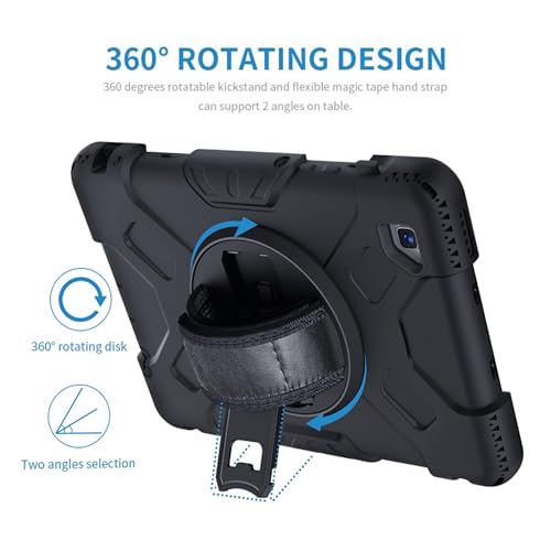 Image of TGK Heavy Duty Hybrid Case for Samsung Galaxy Tab A7 Lite 8.7 inch Shockproof Sturdy Cover with Rotating Stand, Handle and Pen Holder Black