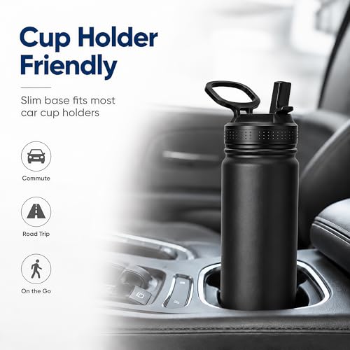 Image of mininoo 24 oz Insulated Stainless Steel Water Bottle with Straw, Black