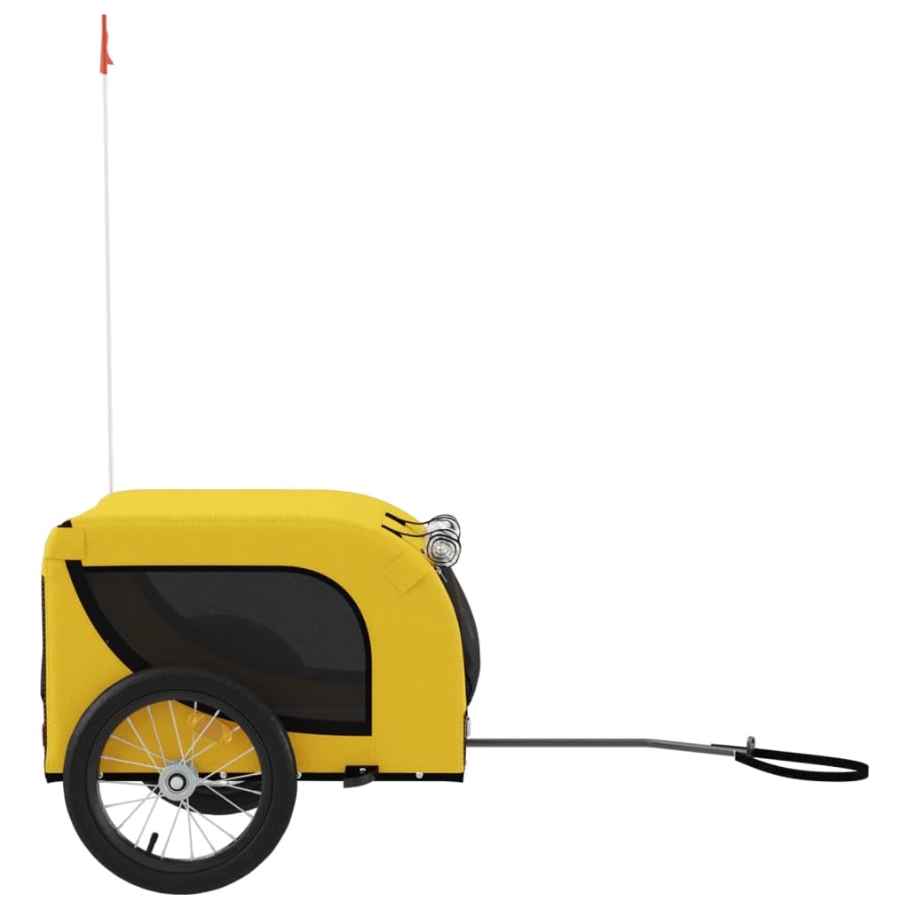 Fahrradanhänger für Hunde Gelb Schwarz Oxford Gewebe und Eisen mit PVC Fenster, 124 x 65 x 66 cm, 45 kg, faltbar für Tiertransport